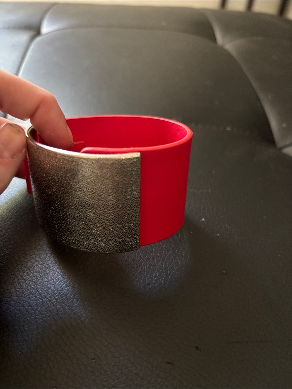 Bold Red Cuff Bracelet with Silver-Tone Plate